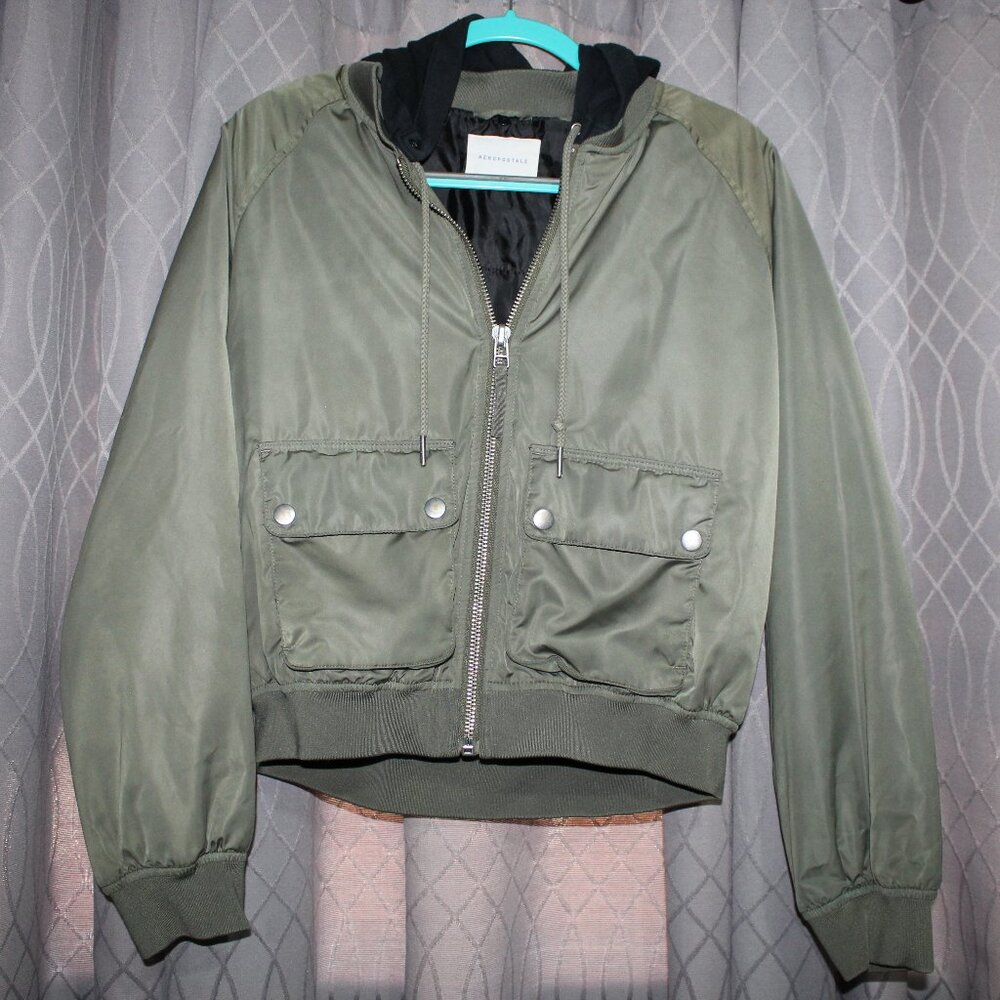 Aeropostale Women's  Green Bomber Hooded Jacket